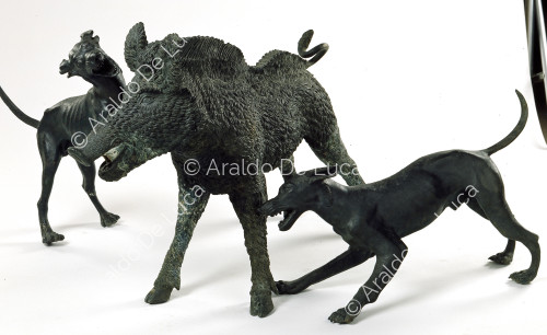Bronze group with dogs and boar