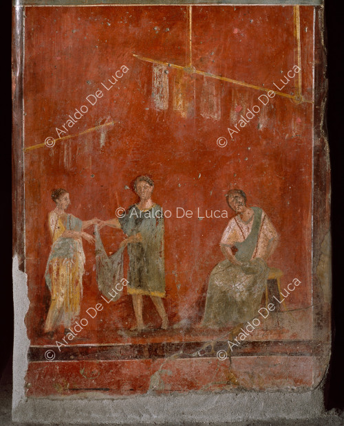 Fresco with fullons at work. Detail
