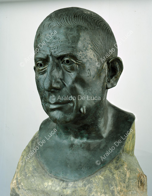Bronzene Porträtbüste des Lucius Caecilius Jocundus. Detail des Gesichts