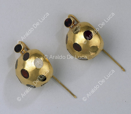 Gold and gemstone ball earrings