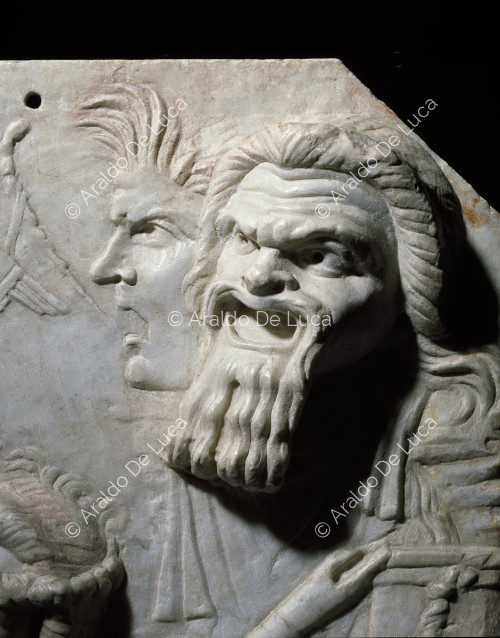 Marble relief with theatre masks
