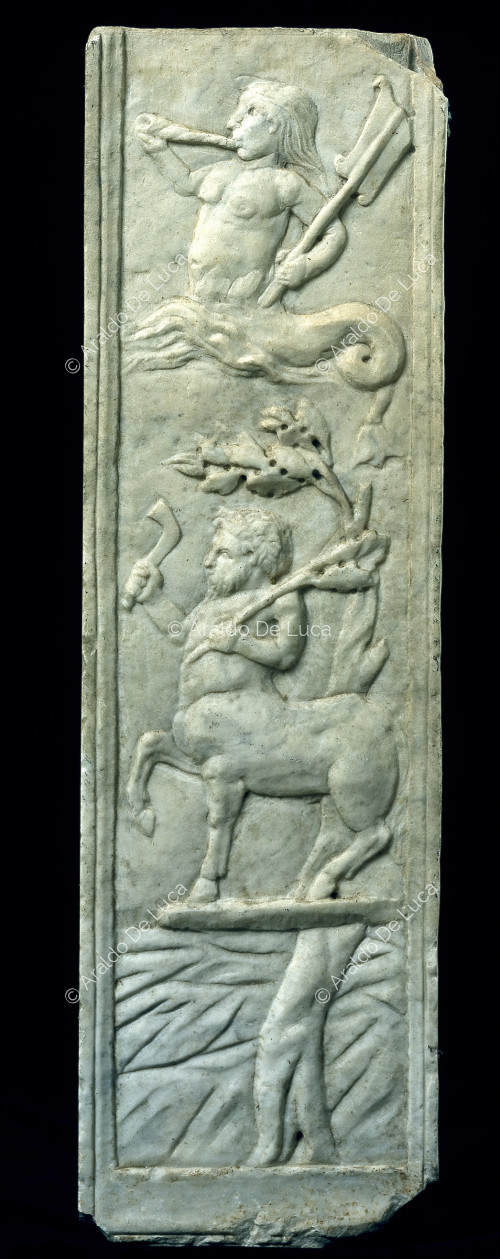 Marble relief with Centaur and Triton