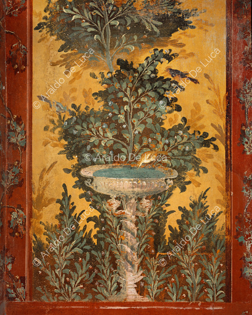 Villa von Oplonti. Nymphaeum. Fresko. Detail mit Springbrunnen