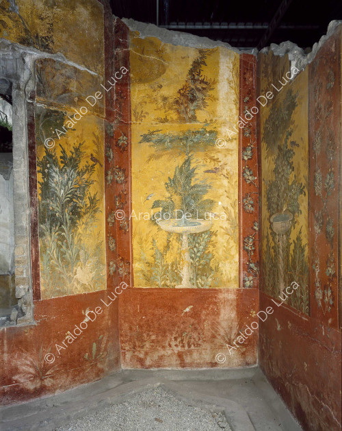 Villa von Oplonti. Nymphaeum. Fresko. Detail mit Springbrunnen