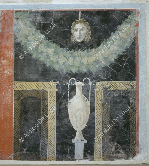 Fresco with masks. Detail with mask and amphora