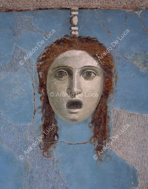 Fresco with paradeisos. Detail with tragic mask