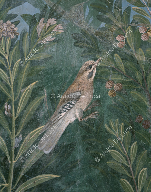Fresco with paradeisos. Detail with bird