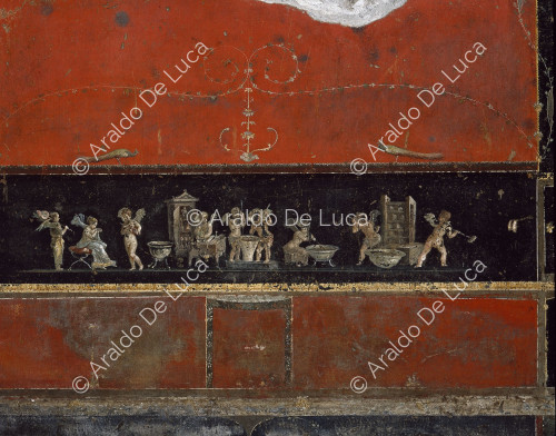 Maison des Vettii. Frise du Triclinium. Fresque avec des cupidons parfumés