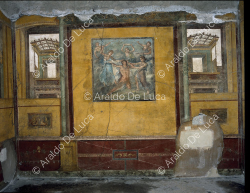 Haus der Vettii. Oecus im Stil der IV. Fresko mit Pentheus und Bacchae