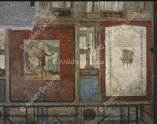 Casa de los Vettii. Triclinio de estilo IV. Fresco con Dédalo y Pasífae