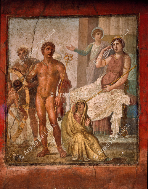 Casa de los Vettii. Triclinio de estilo IV. Fresco con Ission y Nera. Detalle
