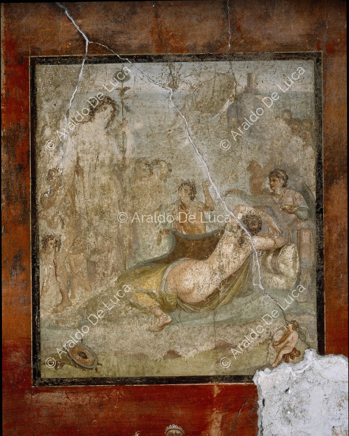 Maison des Vettii. Triclinium de style IV. Fresque avec Bacchus et Ariane. Détail