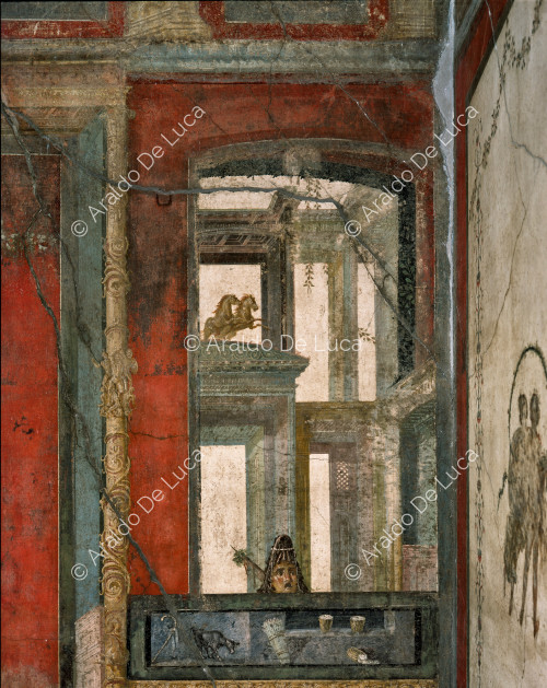 Triclinium im Stil der IV. Fresko mit architektonischem Motiv