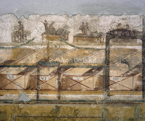 Suburban baths. Apodithelium. Fresco with erotic scenes. Detail