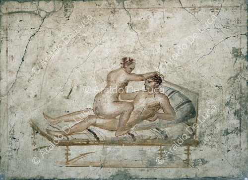House of the Vettii. Cubicle. Fresco. Detail with erotic scene