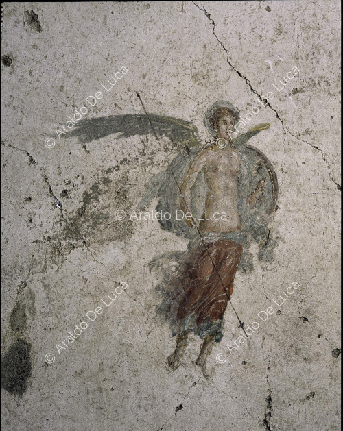 House of the Vettii. Triclinium in IV style. Fresco. Detail with Winged Fortune