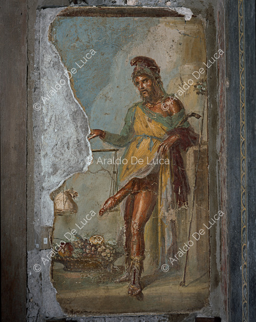 Haus der Vettii. Eingang. Fresko mit Priapus