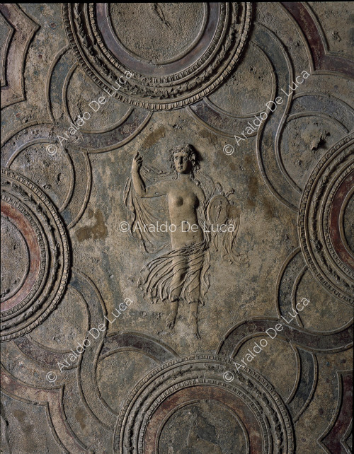 Stabian Baths. Vestibule. Vault relief. Detail with Maenad