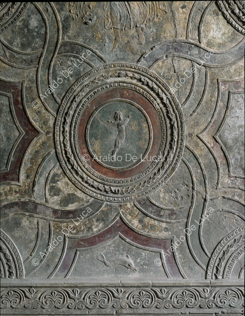 Stabian Baths. Vestibule. Vault relief. Detail with cupid