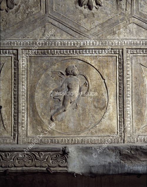 Stabian Baths. Apodithelium of the male sector. Wall relief. Detail with erote
