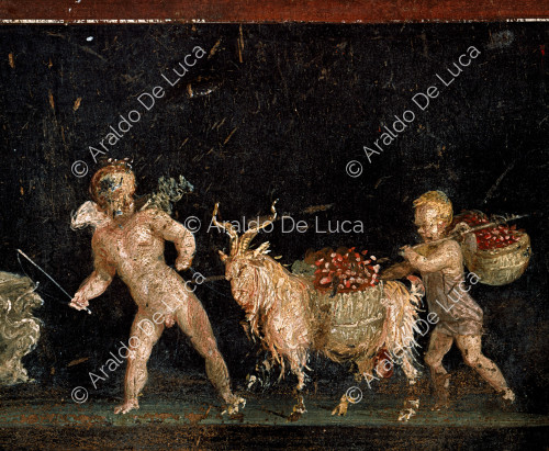 House of the Vettii. Triclinium frieze. Fresco with Harvesting Cupids