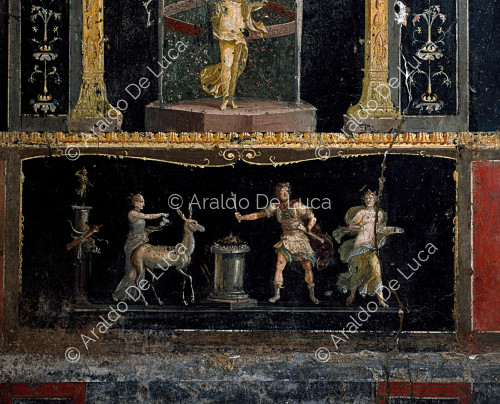 Maison des Vettii. Frise du Triclinium. Fresque avec le sacrifice d'Iphigénie.