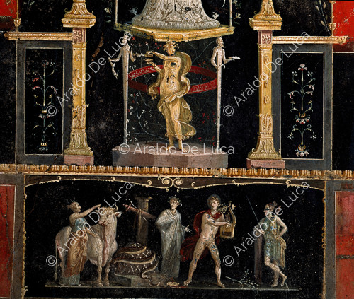 Maison des Vettii. Frise du Triclinium. Fresque avec le sacrifice d'Iphigénie