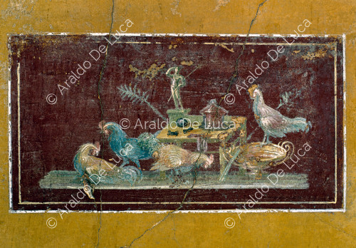 Maison des Vettii. Atrium. Fresque avec combats de coqs