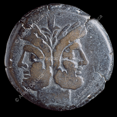 Head of two-faced bearded and laureate Janus