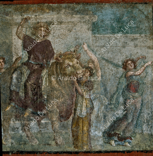 Via dell'Abbondanza. Thermopolis. Fresco of the Triumph of Bacchus