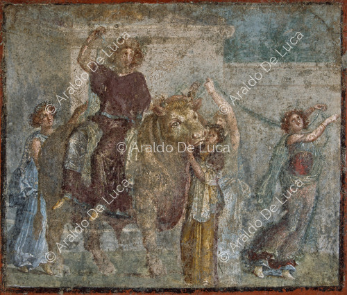 Via dell'Abbondanza. Thermopolis. Fresco of the Triumph of Bacchus