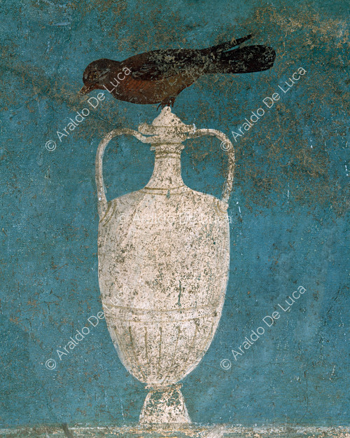 House of Floral Cubicles or Orchard. Blue cubicle. Fresco. Detail with amphora and bird