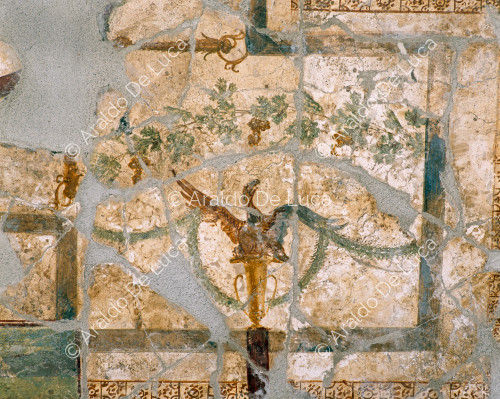 Casa de Julio Polibio. Peristilo. Frescos de la bóveda. Detalle con grifo
