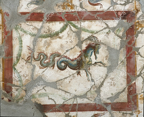 House of Julius Polybius. Peristyle. Vault frescoes. Detail with griffon