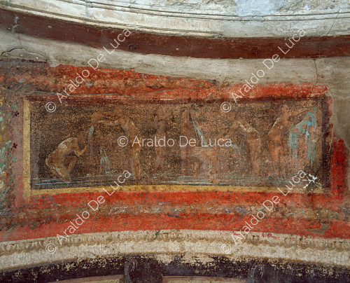 Das Haus des Menander. Calidarium. Fresko mit badenden Frauen