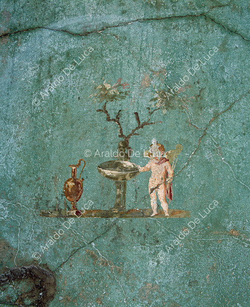 House of Menander. Calidarium. Fresco. Detail with Cupid