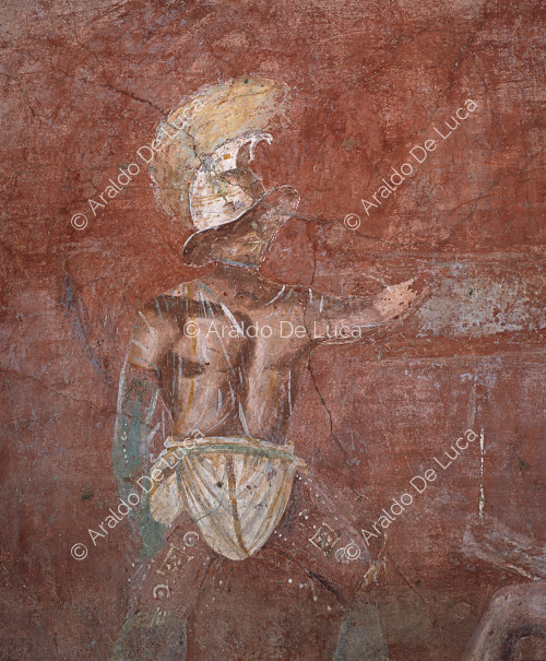 Tombe de Vestorio Prisco. Fresque avec gladiateur. Détail
