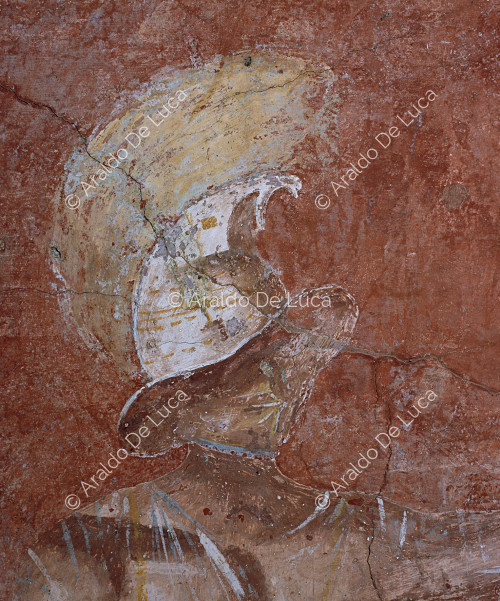 Tomb of Vestorio Prisco. Fresco with gladiator. Detail