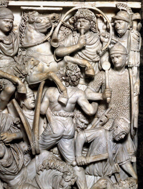 Ludovisi sarcophagus with battle scene between Romans and Ostrogothic barbarians