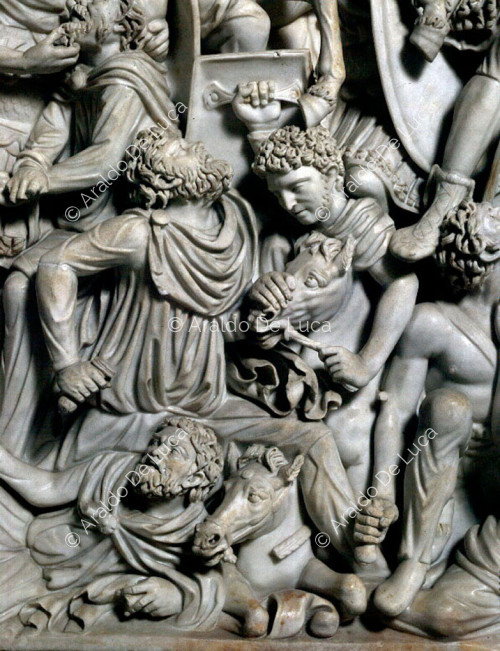Sarcófago de Ludovisi con escena de batalla entre romanos y bárbaros ostrogodos