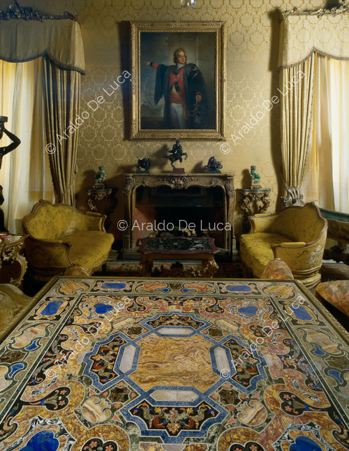 Large table with a square marble inlay