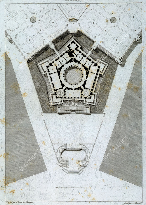 Plano del Palacio Farnesio en Caprarola dibujo de Percier y Fontaine