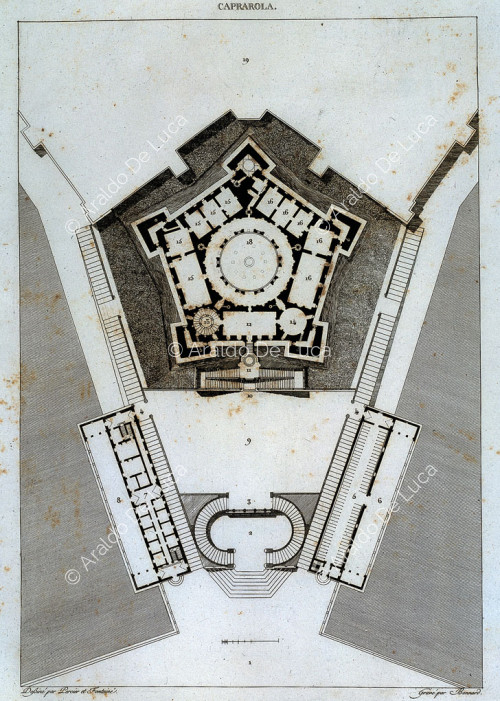 Plan des Palazzo Farnese in Caprarola, Zeichnung von Percier und Fontaine