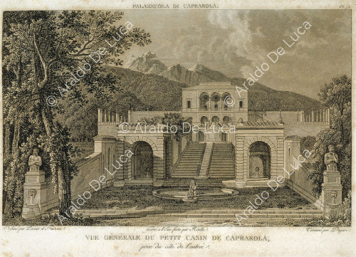 Blick vom Eingang der Palazzuola di Caprarola Zeichnung von Percier und Fontaine