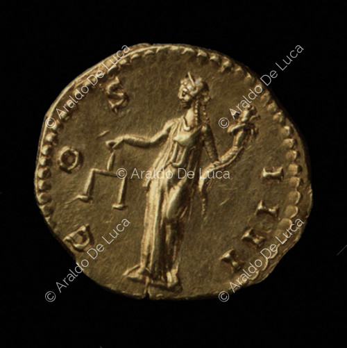  Aequitas tenant une balance et une corne d'abondance, Aureus romain impérial d'Antoninus Pius