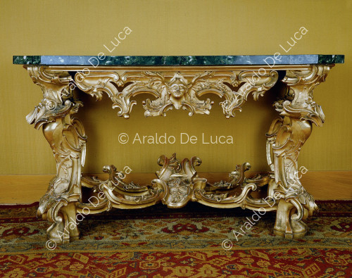 Tavolo in bronzo con piano marmoreo
