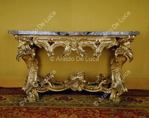 Bronze table with marble top