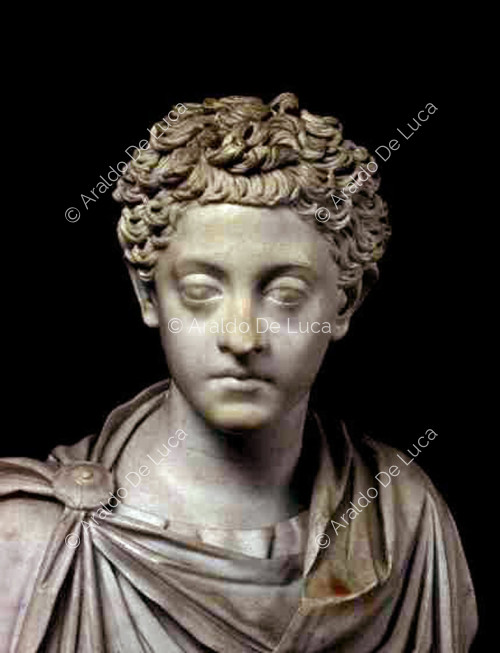 Büste des jungen Commodus. Detail des Gesichts