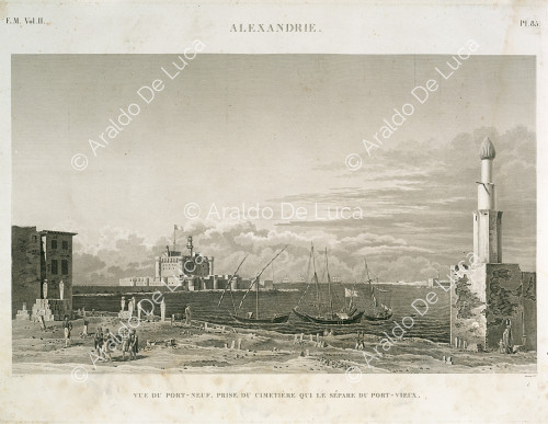 Vista de Alejandría con el puerto, el cementerio y el fuerte de Qaitbay