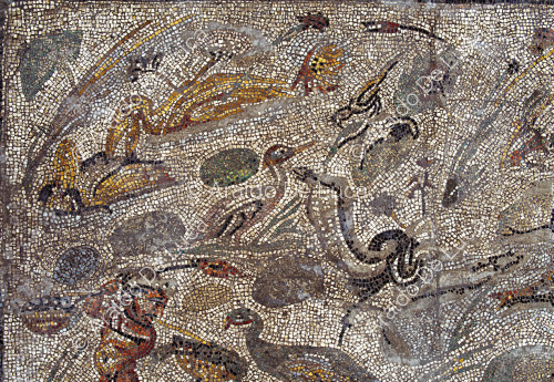 Mosaik mit Partyszene während der Flut